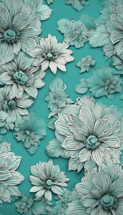 Un motif complexe avec des éléments floraux turquoise.