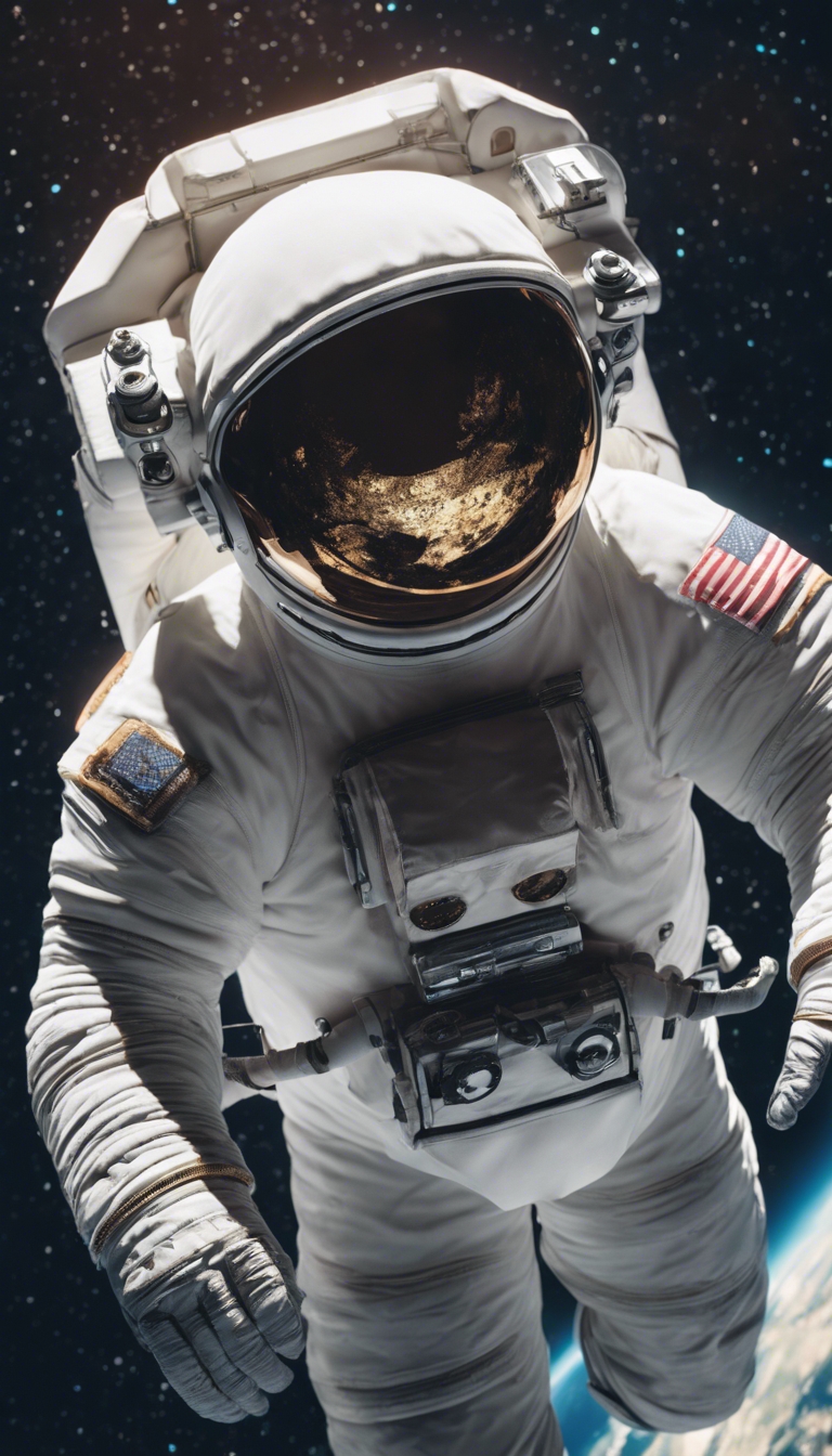 An astronaut floating in space, Earth reflecting in his visor. 墙纸[3260f2e83c414a2aa8f5]