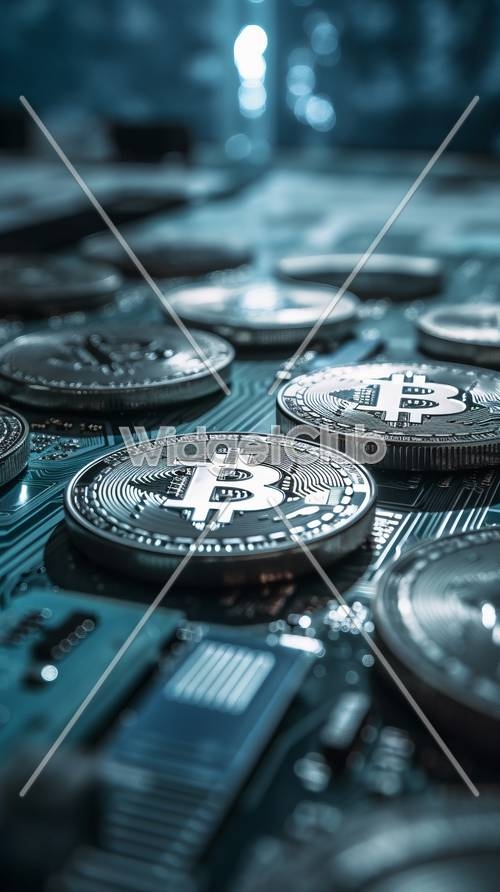 Digital Coins on Circuit Board: A Cool Tech Look Валлпапер[1002b416ca31481e9994]
