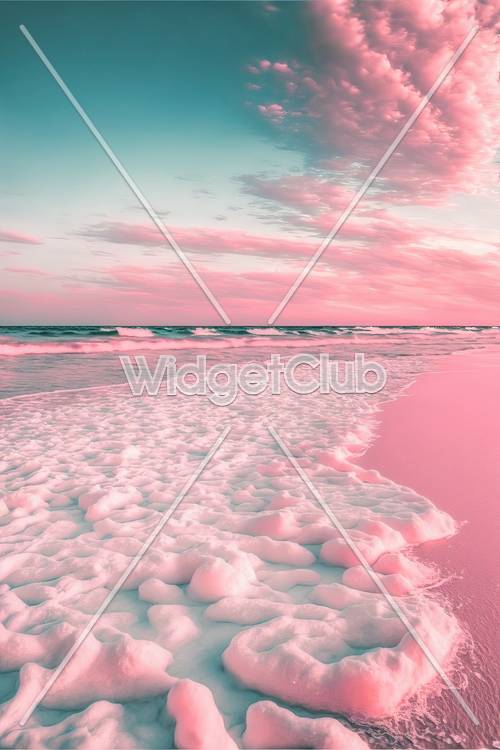 Rosa und blauer Strand bei Sonnenuntergang