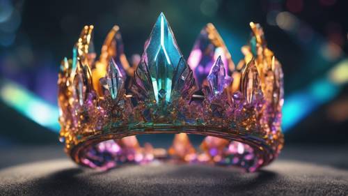An alien futuristic crown, made of crystalline structures glowing in otherworldly colors.