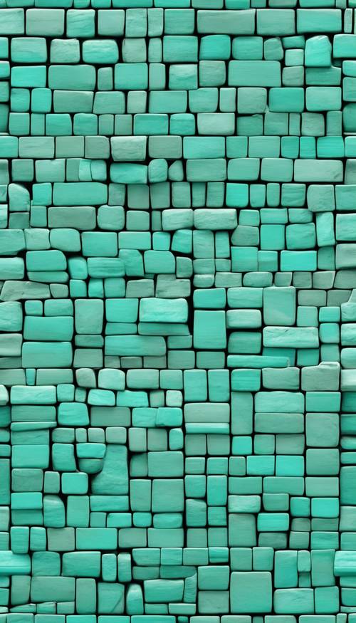 A seamless pattern of turquoise-colored bricks stacked neatly Tapet [8a70387ac4e3406587df]