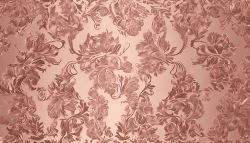 玫瑰金錦緞設計，帶有精緻的花卉圖案和捲曲的葉子。