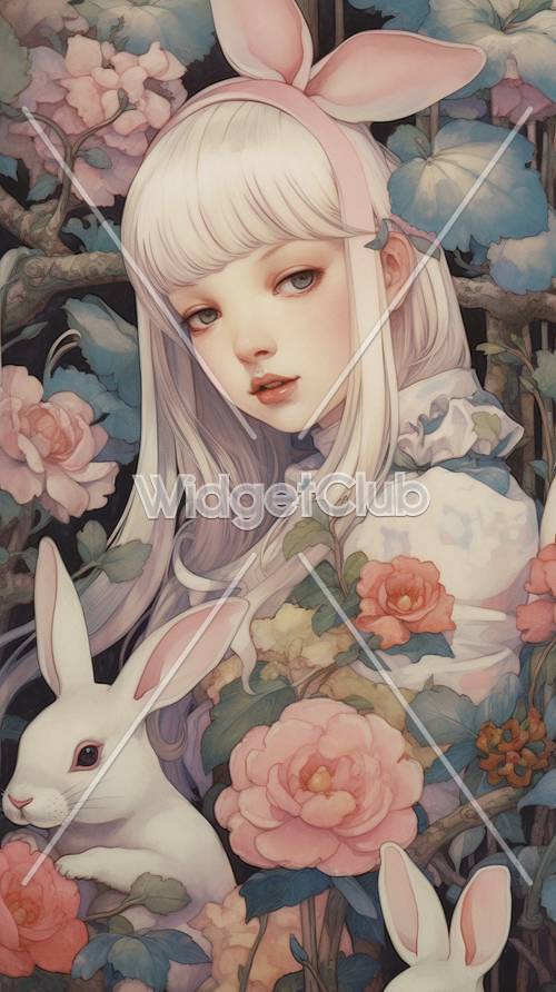 Enchanted Garden Girl and White Rabbit