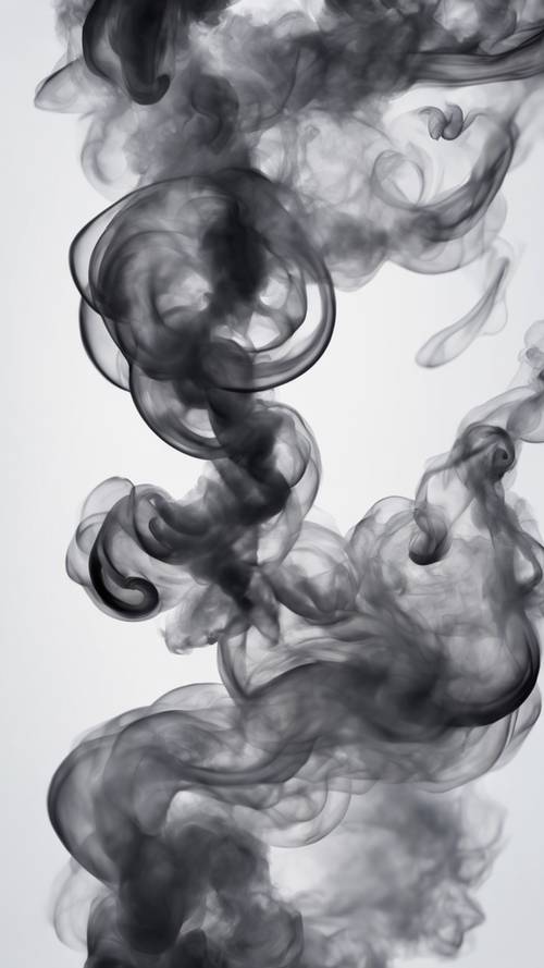Ein Wirbel aus dunkelgrauem Rauch vor einem rein weißen Hintergrund.