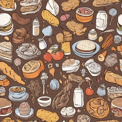 A seamless pattern of different types of food items in doodle style کاغذ دیواری [4a591509876a47e39e5d]