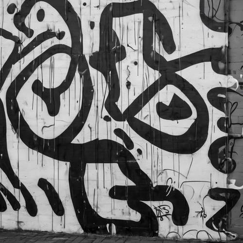 현대 추상 미술을 선보이는 흑백 그래피티로 장식된 도시 벽입니다.