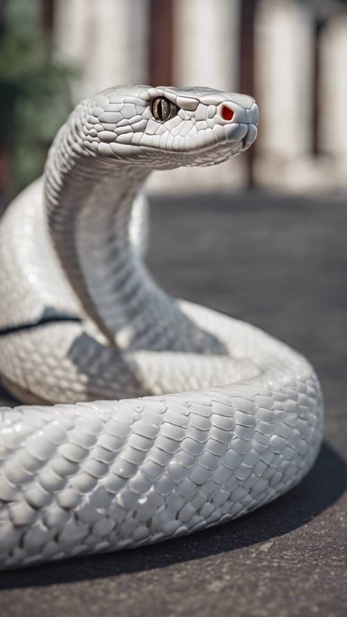 一條白色眼鏡蛇揚起兜帽準備攻擊。