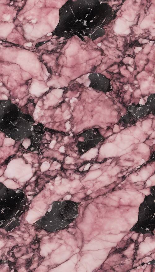 Una lastra di marmo rosa con cristalli neri intervallati all&#39;interno.