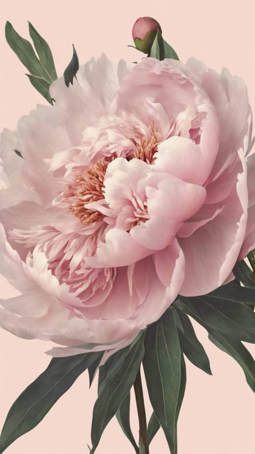 復古植物印刷風格插圖，盛開的牡丹，呈淡粉色。