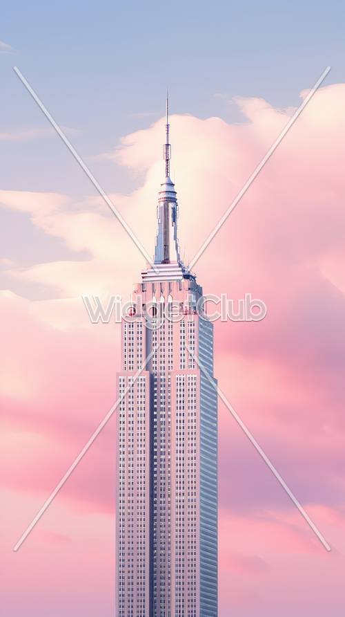 Fondo de cielo rosa y edificio alto