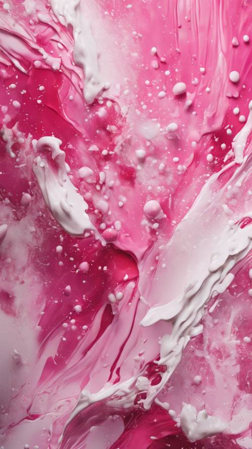Large splashes of pink and white in an abstract painting