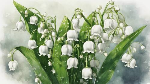 Sketsa botani Lily of the Valley yang sangat detail dan indah.