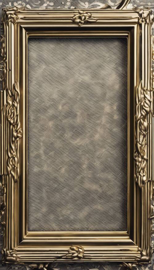 إطار صورة عتيق ذهبي معدني مع تصميمات دوامة تغطي صورة قديمة بالأبيض والأسود.