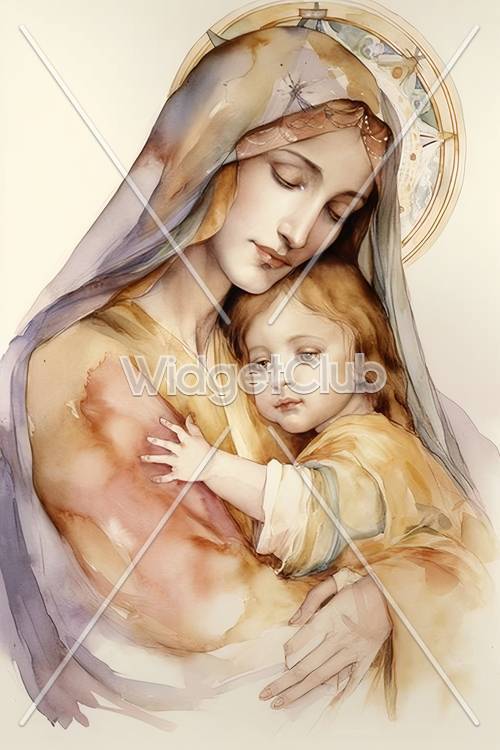 Serene Mother and Child Artwork Tapet [25457e28fbd046f89870]