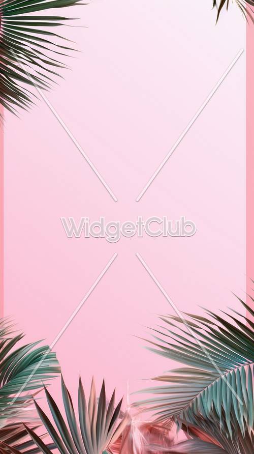 Pretty Pink Gradient with Tropical Leaves