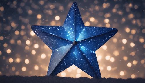 Une majestueuse étoile bleue aux dégradés de blanc éclairée brillamment sur une toile de paysage nocturne.