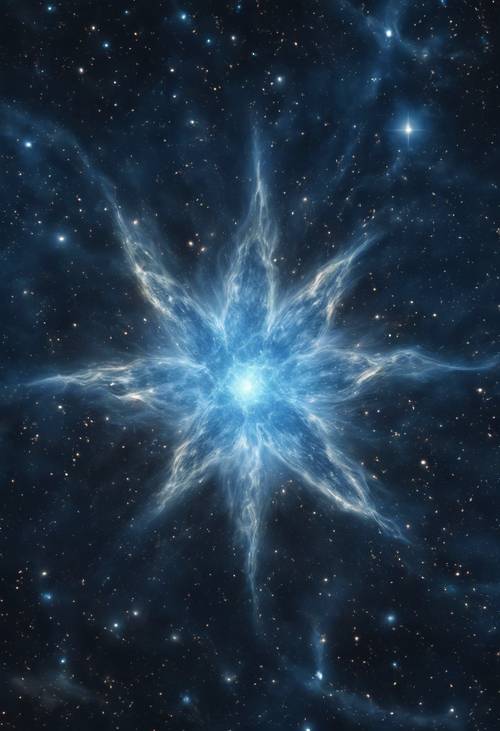 Una resa digitale surreale di una nebulosa blu che crea un&#39;enorme stella azzurra.