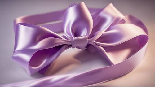 優しい紫色のサテンリボンが完璧なリボンに結ばれた壁紙