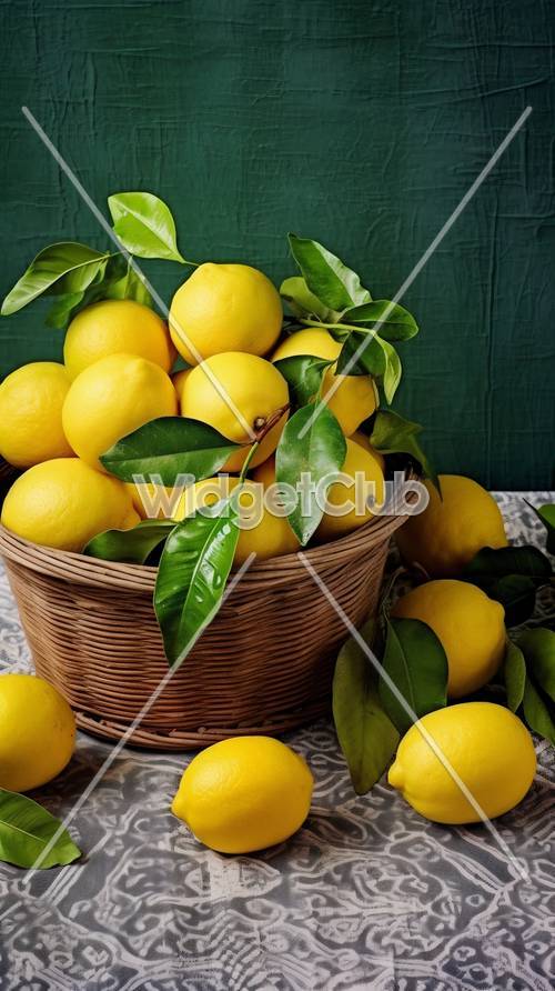 Limões brilhantes e frescos em uma cesta