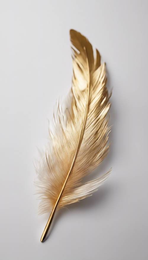抽象的金色羽毛漂浮在柔軟的白色空間中。