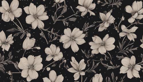 A minimalistic floral pattern on a dark suede background