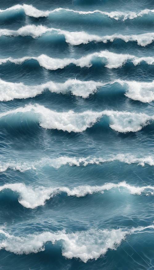 A repeating pattern featuring tranquil waves transitioning from pure white to deep sea blue.