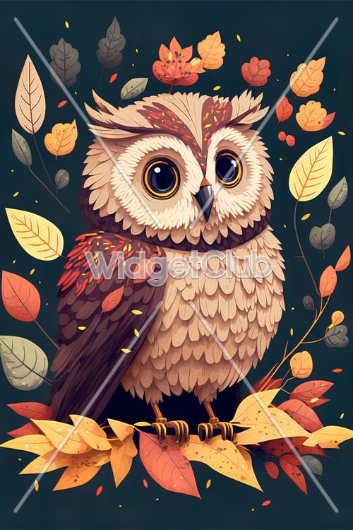 Cute Autumn Owl Perched on Branch