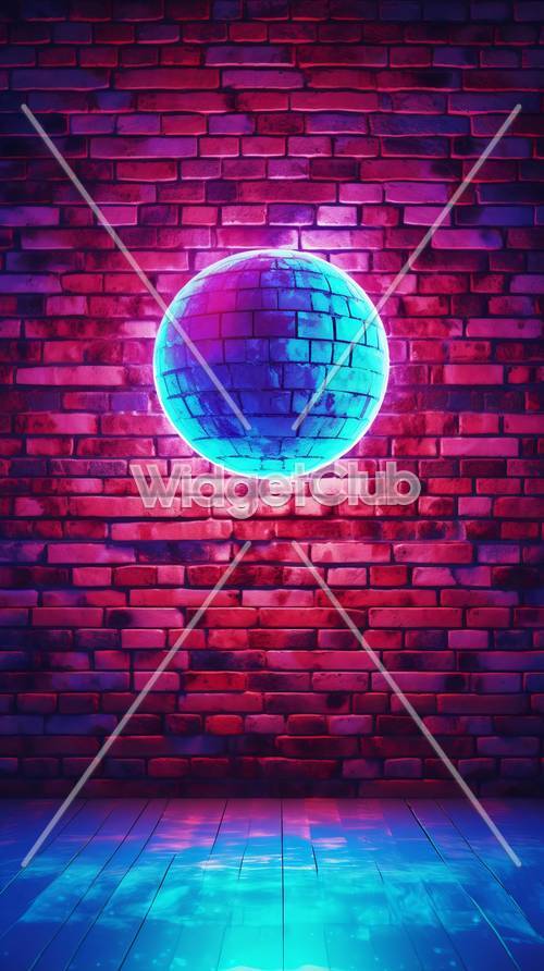 Brightly Lit Sphere on a Colorful Brick Wall