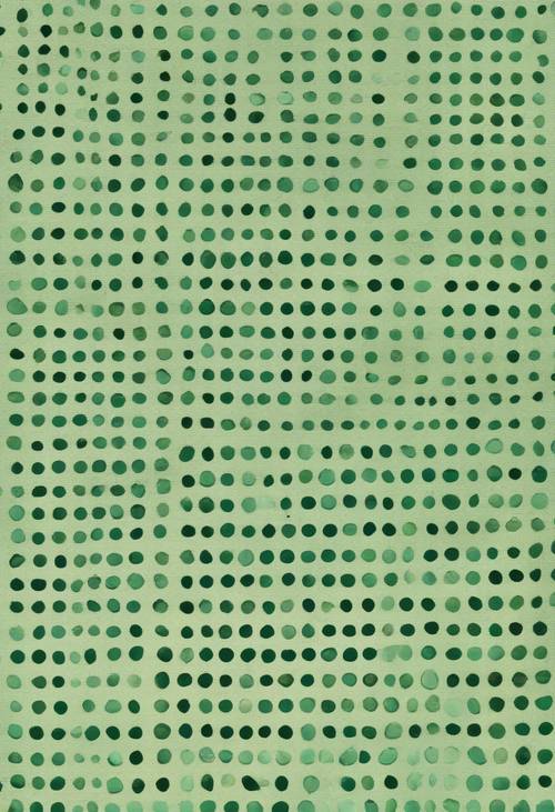 A country-style pattern with small, dark green polka dots evenly spaced on a pale green canvas.