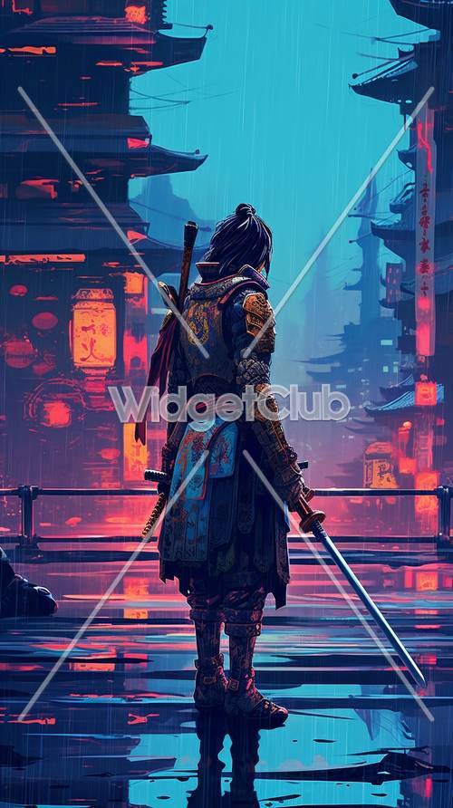 Futuristic Samurai in Neon City