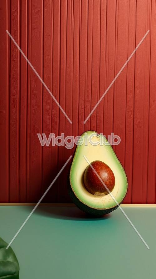 Green Avocado on Red Background Ფონი[4fa5ddb3e7b54e08bc1f]