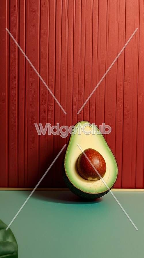 Green Avocado on Red Background
