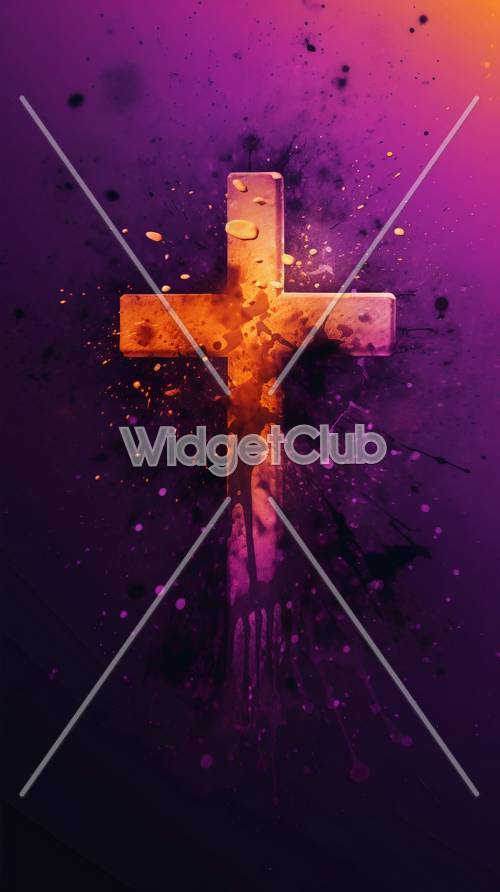 Purple Cross with Abstract Art Details