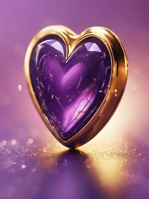 Une illustration détaillée d’un cœur violet, ses riches teintes violettes et dorées illuminées par la lumière du soleil.