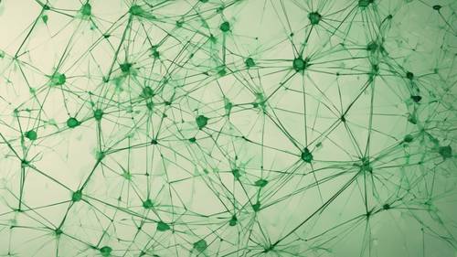 在羊皮纸背景上，由线条和圆圈组成的复杂几何网络，以淡淡的绿色呈现。