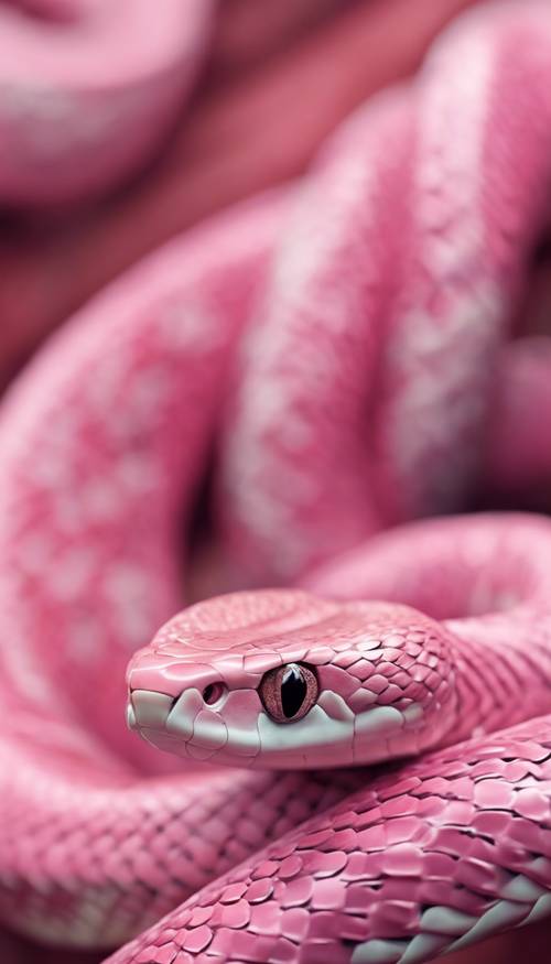 Adorable serpent rose aux écailles en forme de coeur.