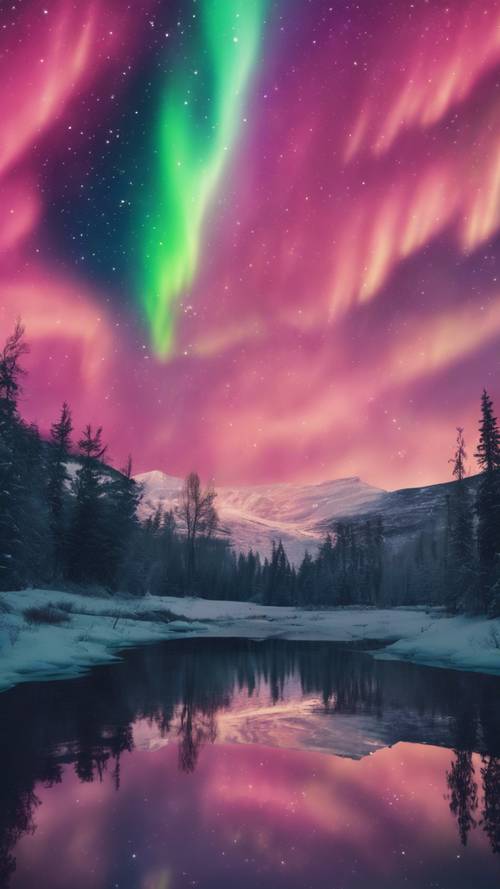 A peaceful night sky showing northern lights, with an uplifting quote written in the neon glow. Tapet [7ccf3e8a74c44544afdd]