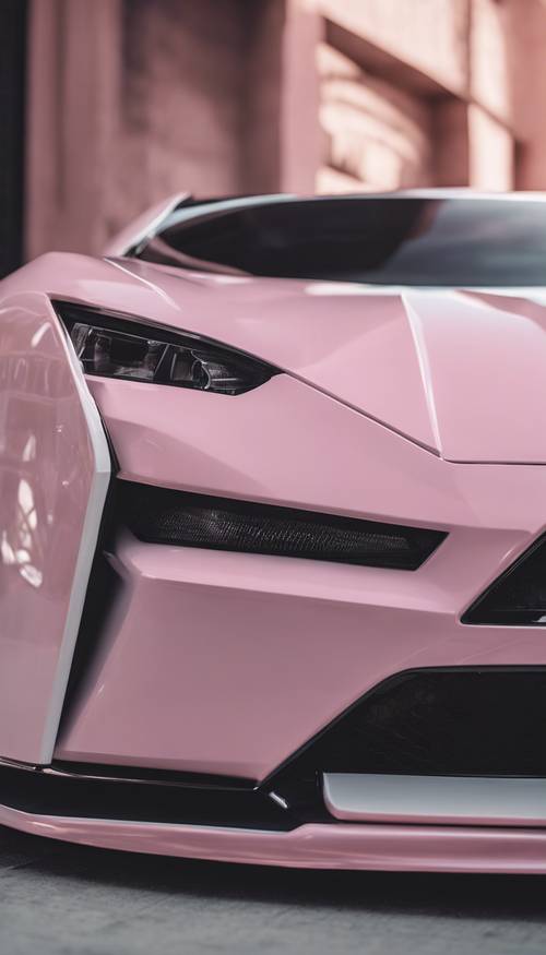 A sleek luxury car showcasing a custom light pink to white ombre paint job.