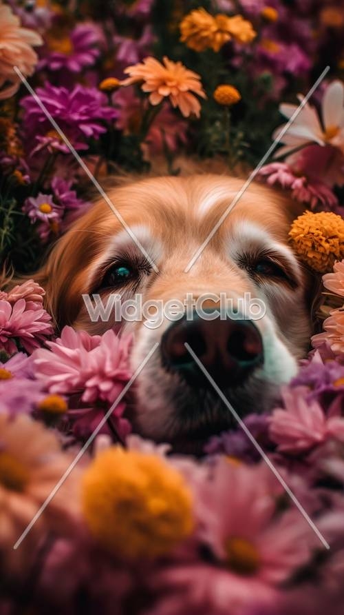 Happy Dog in Flowery Bliss壁紙[d841afbac8354ddc9f19]