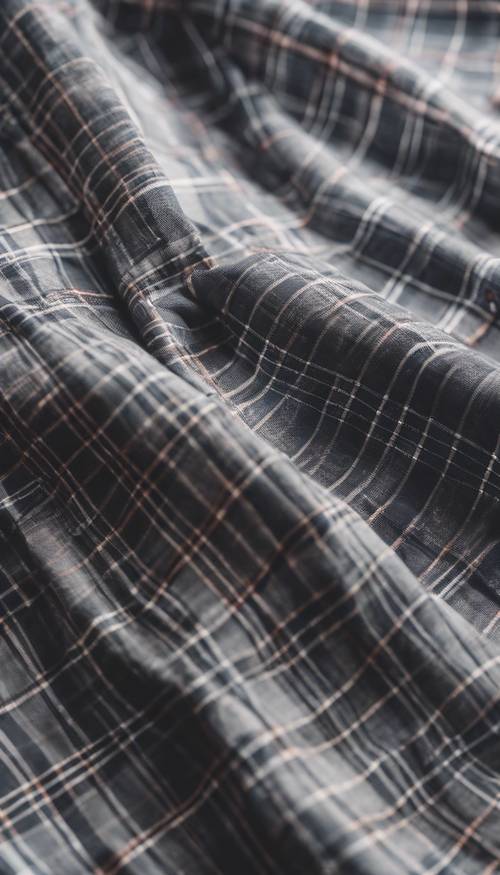 A close-up of a gray plaid pattern on a men's shirt.