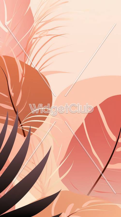 Soothing Pink and Brown Abstract Shapes with Elegant Leaves