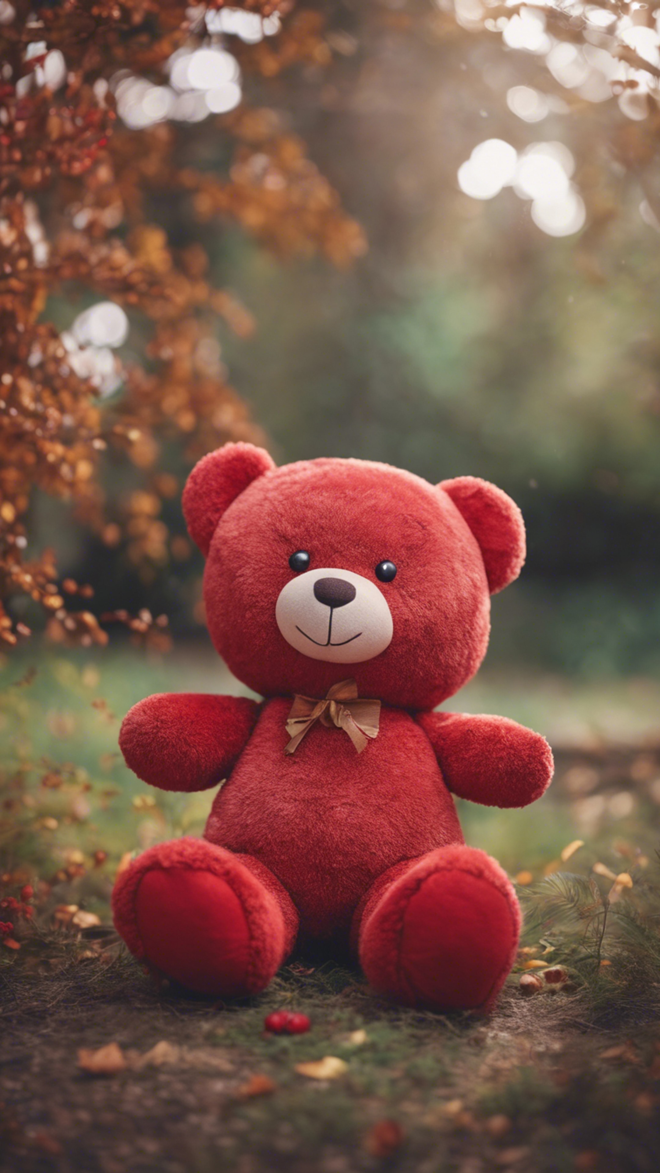 A giant red, kawaii-style teddy bear with a sweet, endearing expression. Wallpaper[a6adde984d914b9f99da]