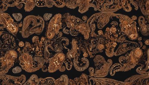 A rich tapestry of bold, dark honey and burnt sienna paisleys dancing across an ebony black canvas.