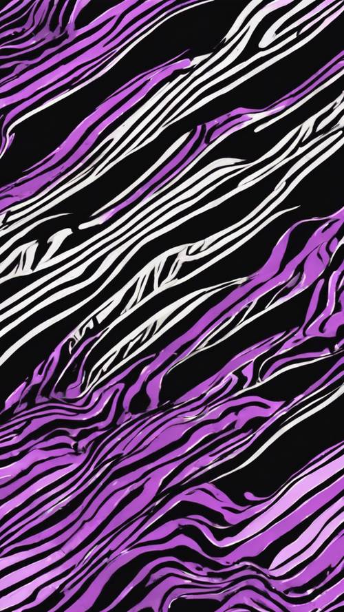 手描きの紫色のシマウマ模様が黒い背景に映える壁紙