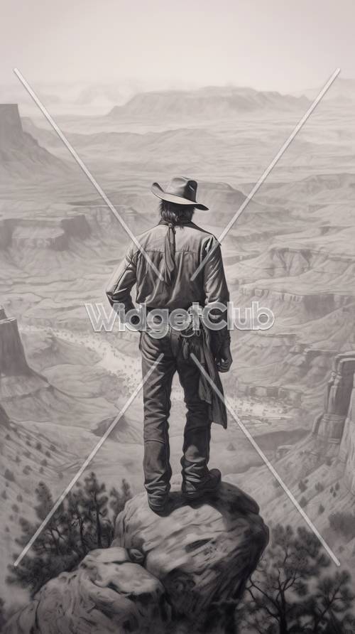 Cowboy com vista para um Canyon
