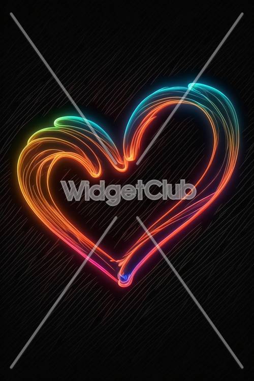 Colorful Neon Heart on Dark Background