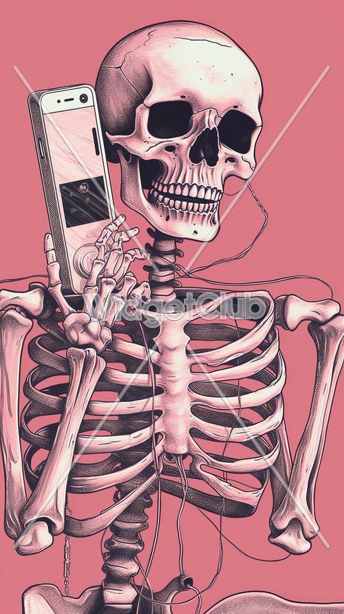 Cool Skeleton with Headphones and Phone