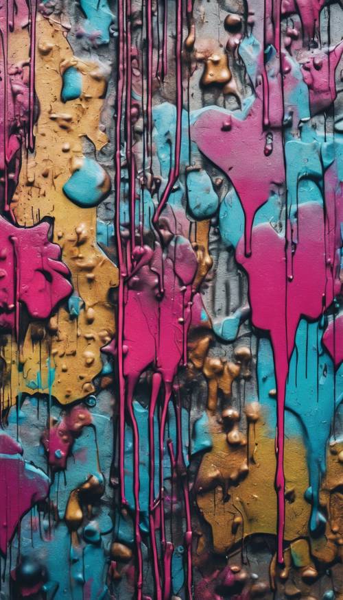 An urban graffiti theme featuring a seamless grunge pattern with bright colors and messy drips. Tapet [21ddf3ac14464d4a9439]