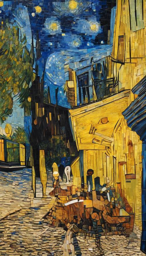 An emotionally charged wall mosaic depicting Vincent Van Gogh's 'Starry Night'. Tapet [f2b3df23173c4dbdba79]